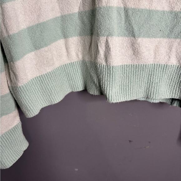 Tanya Taylor Green and White Striped Long Sleeve Sweater V Neck and Collar Sz M - Picture 4 of 7